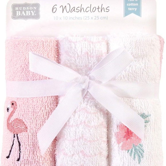 Hudson Baby Infant Girl Super Soft Cotton Washcloths, Flamingo, One Size - Picture 2 of 2